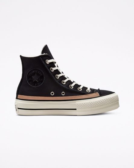 Dámské Boty Na Platformy Converse Chuck Taylor All Star Lift Raw Edge Vysoké Černé Hnědé | CZ ZYQG09